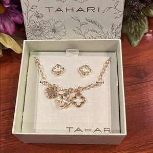 Tahari Gold Necklace and Earrings Elegant Jewelry Set